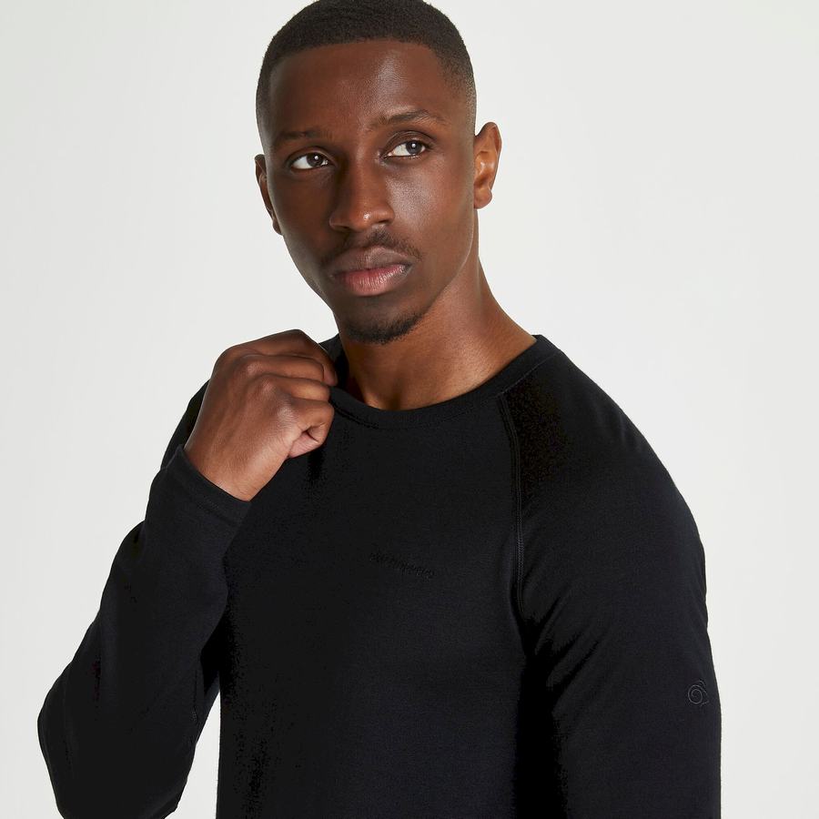 Black Craghoppers Merino Crew Neck Long Sleeved Baselayer II Men's T-Shirts | XWP3546UD