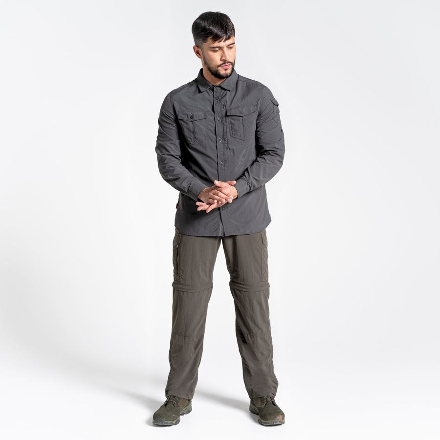 Black Craghoppers NosiLife Adventure II Long Sleeved Men's Shirts | MFM4215YM