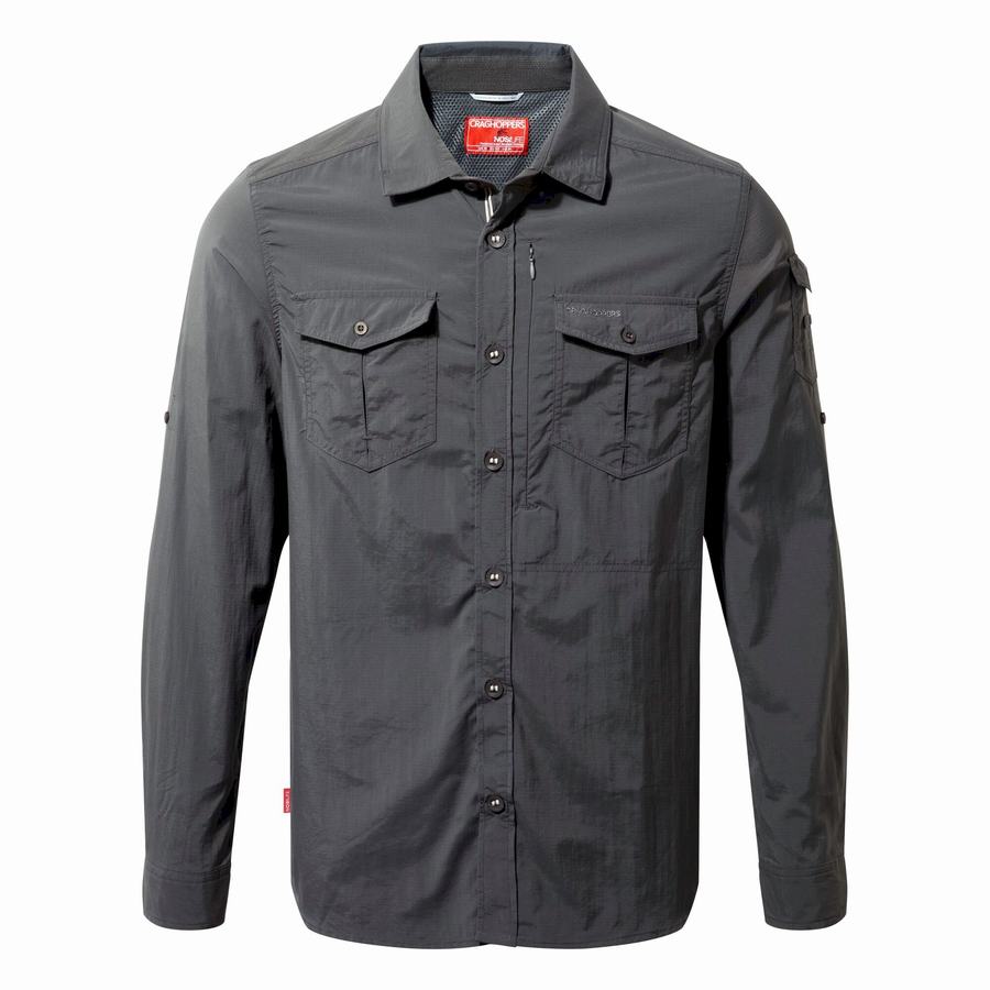 Black Craghoppers NosiLife Adventure II Long Sleeved Men's Shirts | MFM4215YM