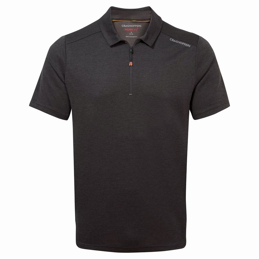 Black Craghoppers NosiLife Pro Active Short Sleeved Polo Men's T-Shirts | BEB7142NL