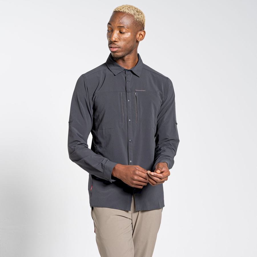 Black Craghoppers NosiLife Pro IV Long Sleeved Men's Shirts | VLR554UP