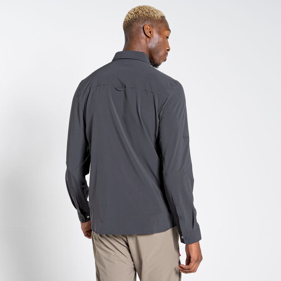 Black Craghoppers NosiLife Pro IV Long Sleeved Men's Shirts | VLR554UP