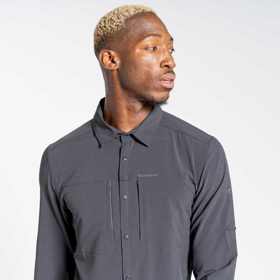 Black Craghoppers NosiLife Pro IV Long Sleeved Men's Shirts | VLR554UP