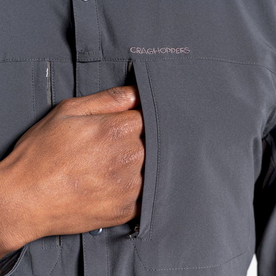 Black Craghoppers NosiLife Pro IV Long Sleeved Men's Shirts | VLR554UP