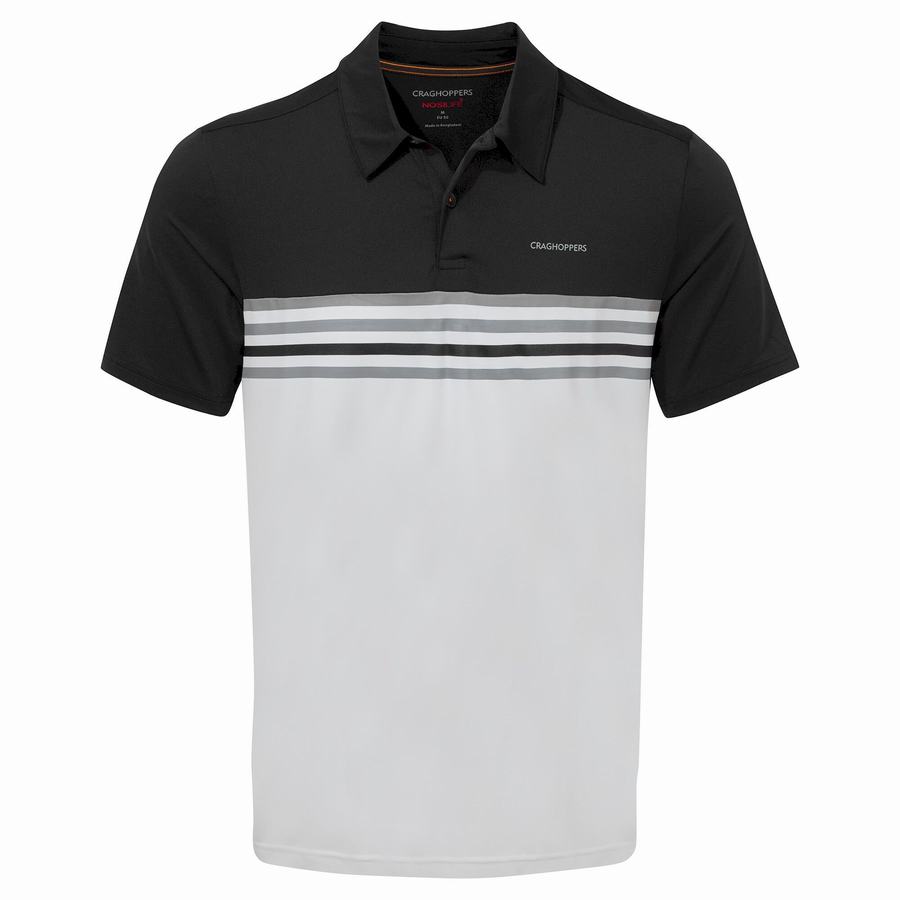 Black White Craghoppers NosiLife Pro Short Sleeved Polo Men's T-Shirts | NOB6459BV