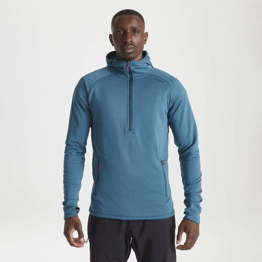 Blue Craghoppers Dynamic Hooded Half Zip Winter Men's Sweaters | AMU8336DB