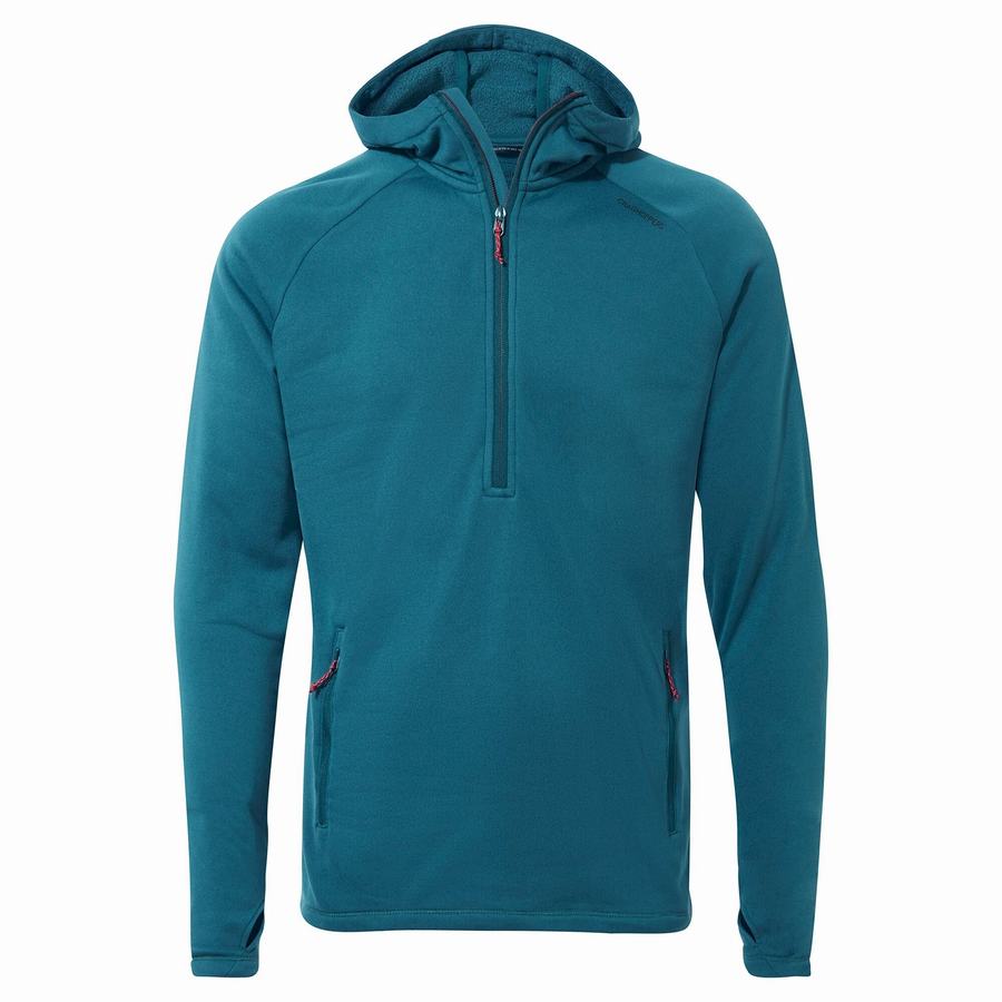 Blue Craghoppers Dynamic Hooded Half Zip Winter Men\'s Sweaters | AMU8336DB