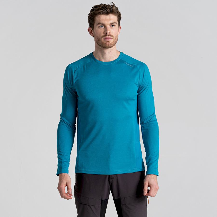 Blue Craghoppers Dynamic Pro Long Sleeved Men's T-Shirts | RCQ5375CG