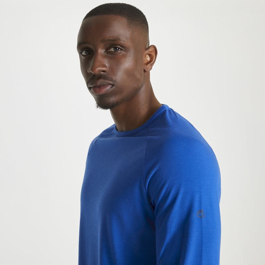 Blue Craghoppers First Layer Long-Sleeved Men's T-Shirts | DZS536EA