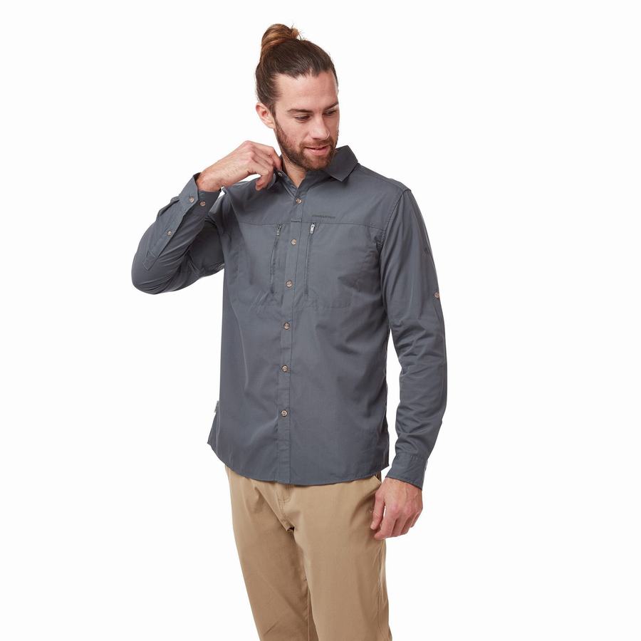 Blue Craghoppers Kiwi Boulder Long Sleeved Men's Shirts | LYE6335ZP