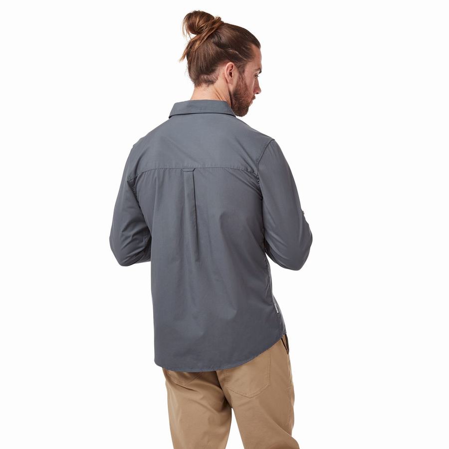 Blue Craghoppers Kiwi Boulder Long Sleeved Men's Shirts | LYE6335ZP