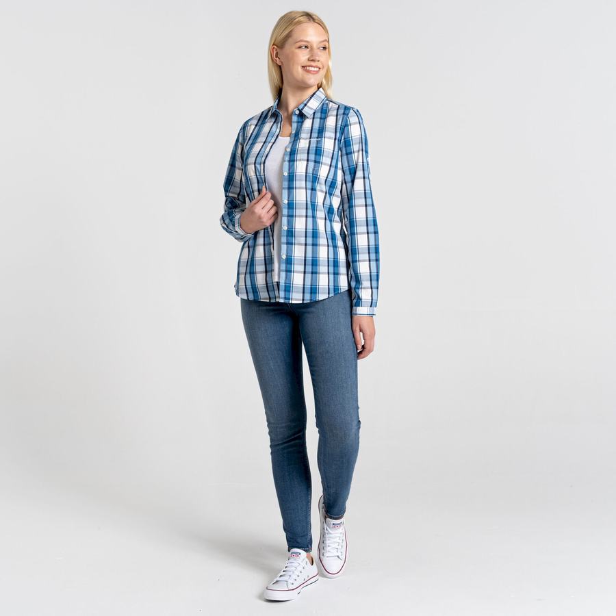 Blue Craghoppers Kiwi II Long Sleeved Women's Shirts | DBV2388CB