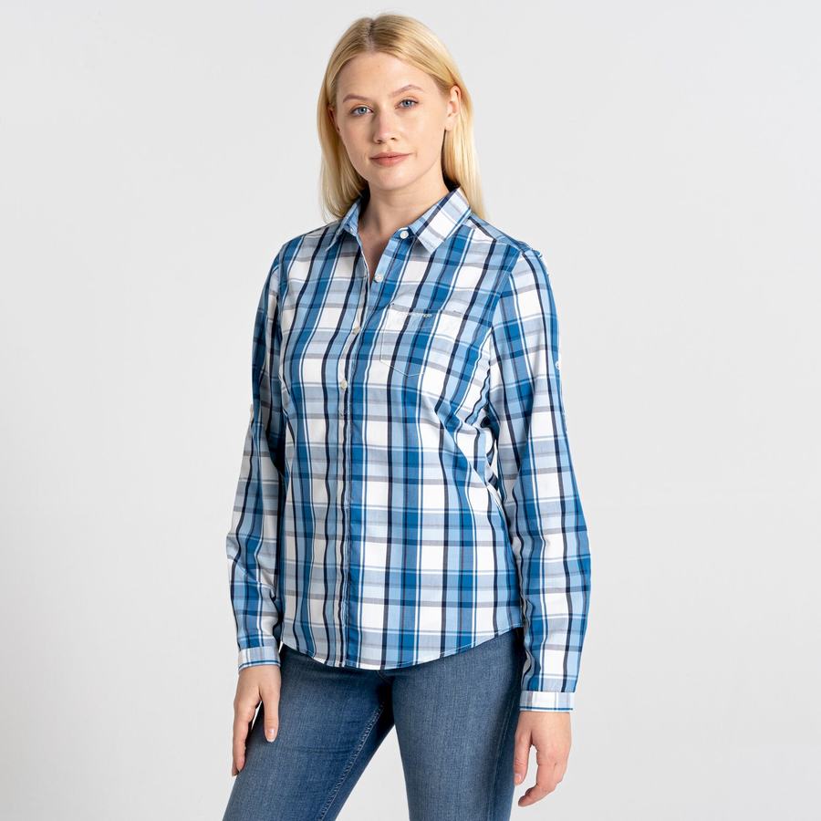 Blue Craghoppers Kiwi II Long Sleeved Women's Shirts | DBV2388CB