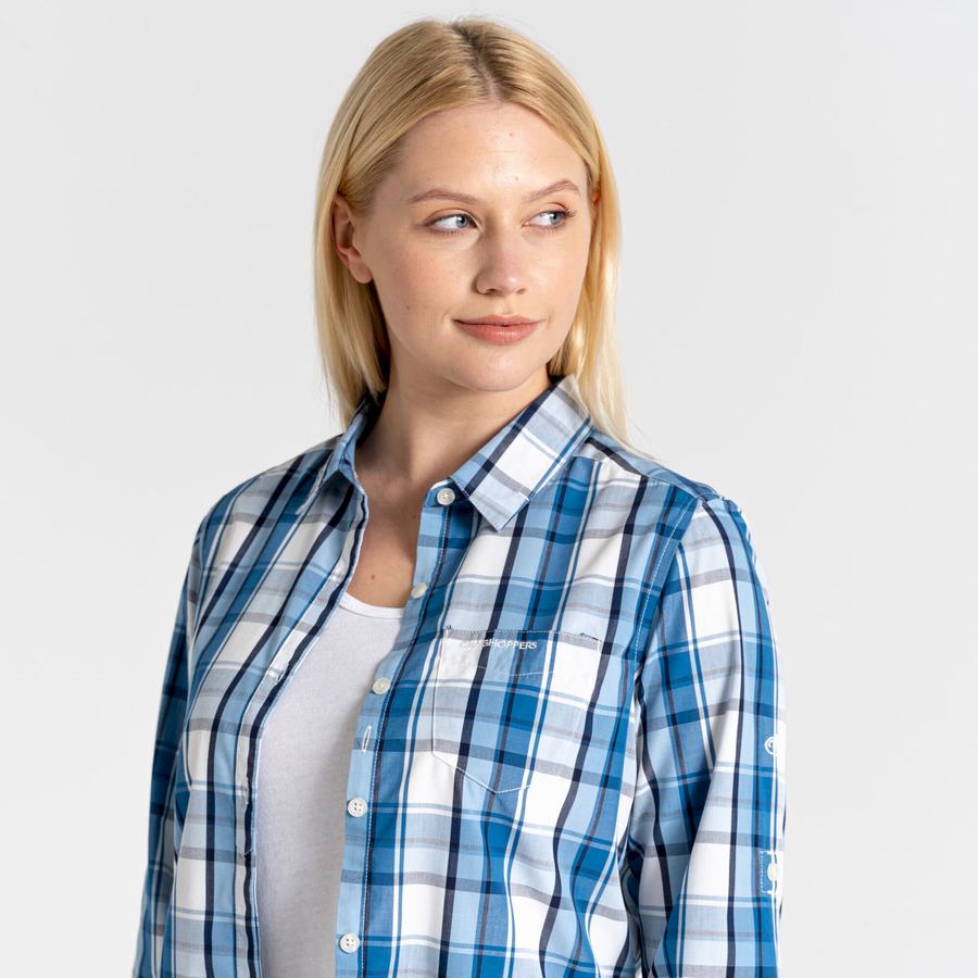 Blue Craghoppers Kiwi II Long Sleeved Women's Shirts | DBV2388CB