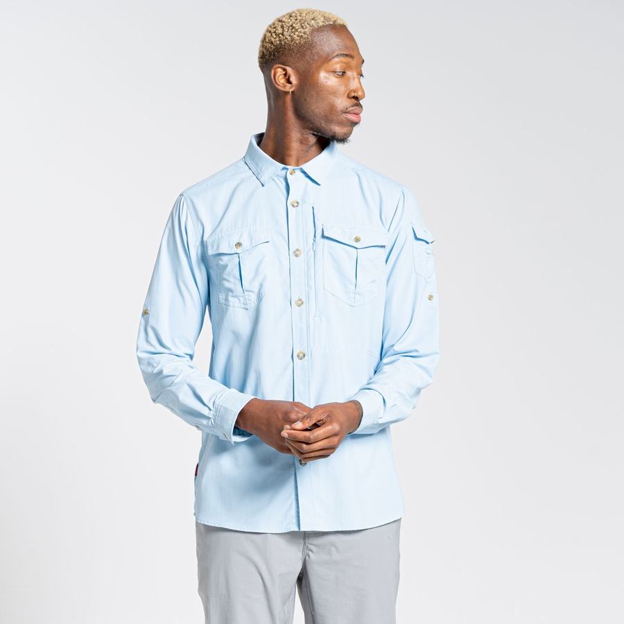 Blue Craghoppers NosiLife Adventure II Long Sleeved Men's Shirts | ADH8512SW