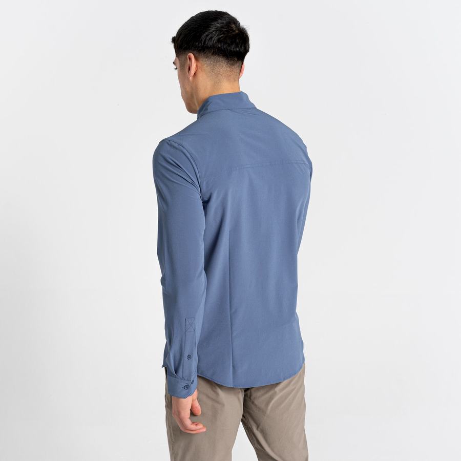 Blue Craghoppers NosiLife Hedley Long Sleeved Men's Shirts | FXW7880QN