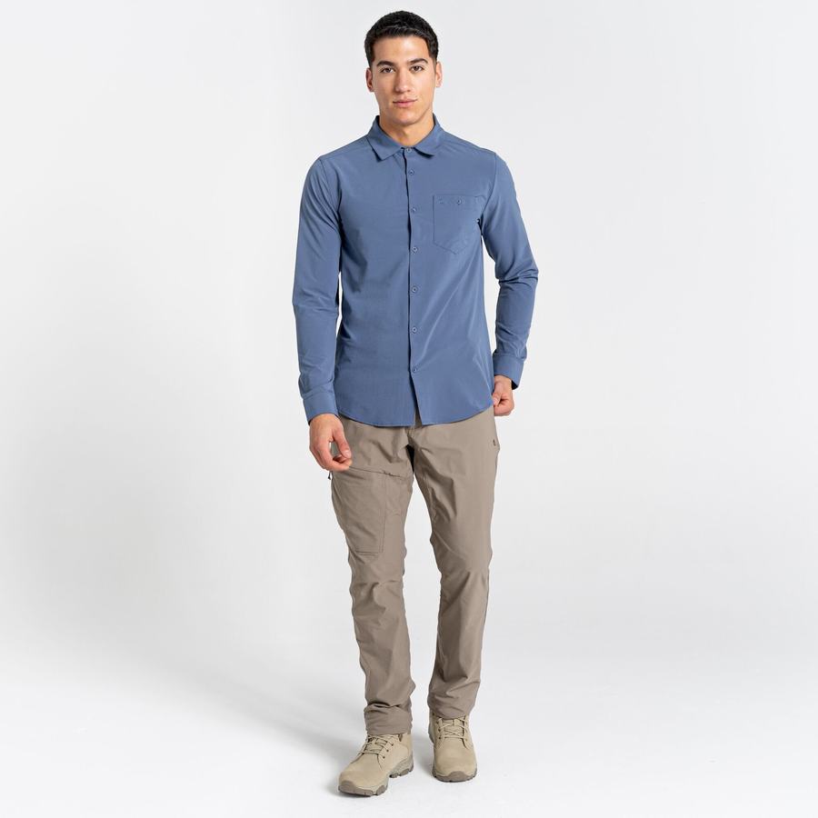 Blue Craghoppers NosiLife Hedley Long Sleeved Men's Shirts | FXW7880QN