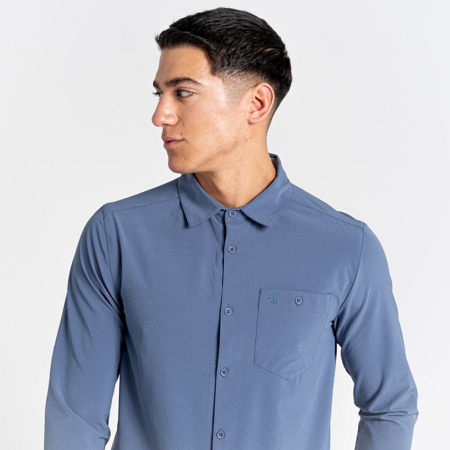 Blue Craghoppers NosiLife Hedley Long Sleeved Men's Shirts | FXW7880QN