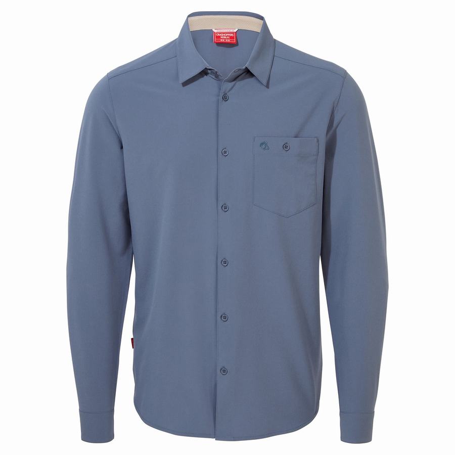 Blue Craghoppers NosiLife Hedley Long Sleeved Men's Shirts | FXW7880QN