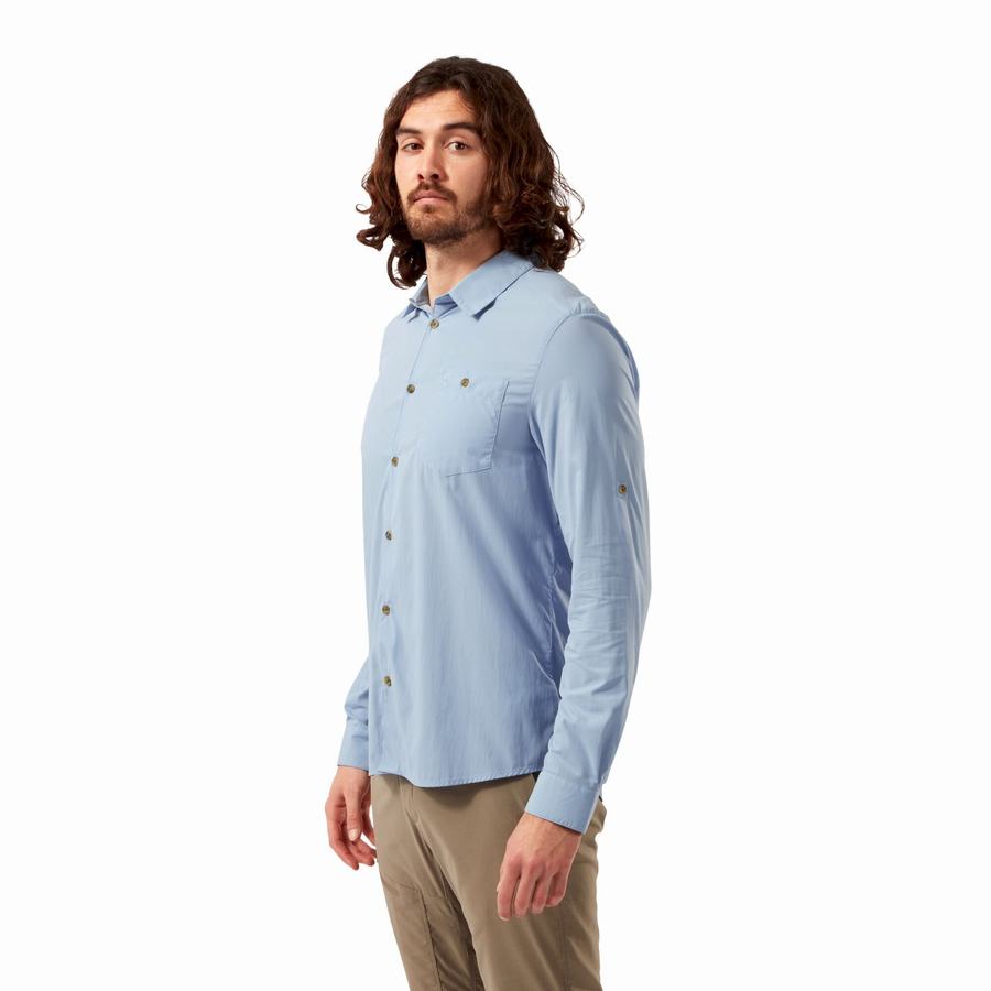 Blue Craghoppers NosiLife Nuoro Long Sleeved Men's Shirts | CNP6865TY