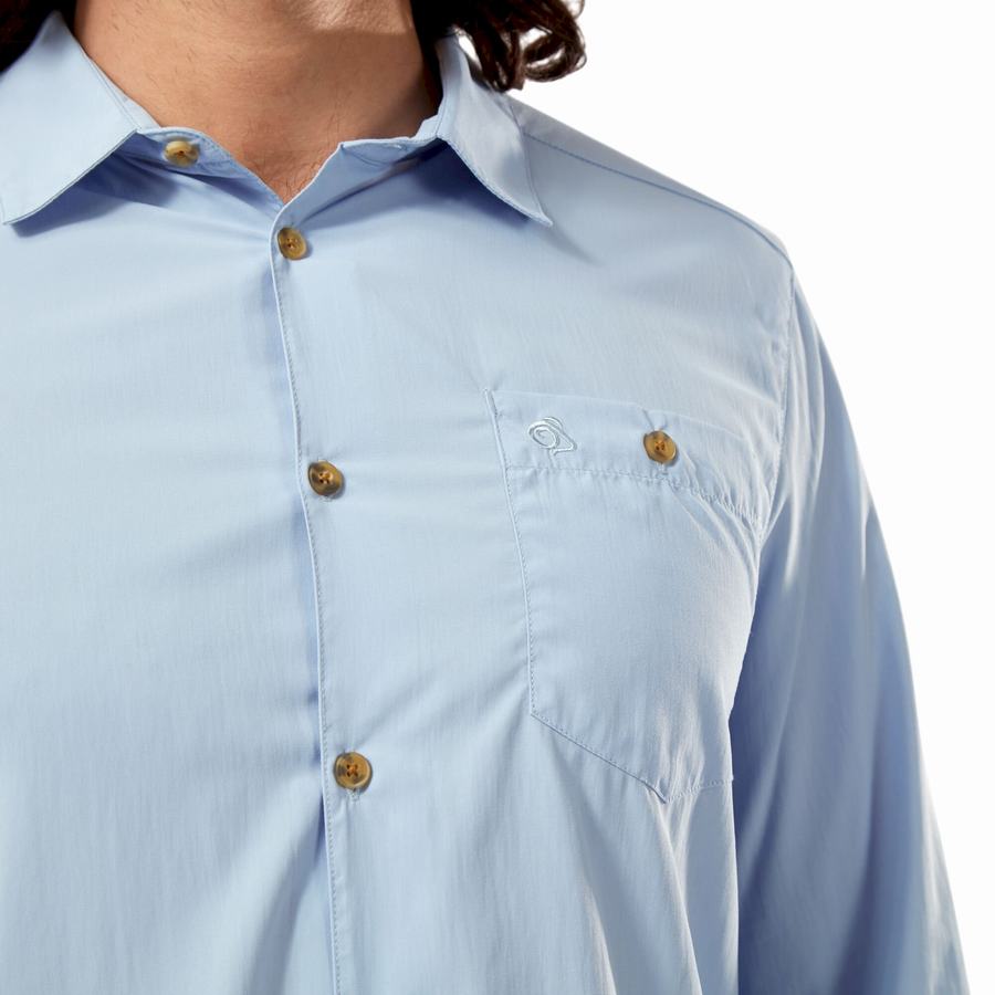 Blue Craghoppers NosiLife Nuoro Long Sleeved Men's Shirts | CNP6865TY