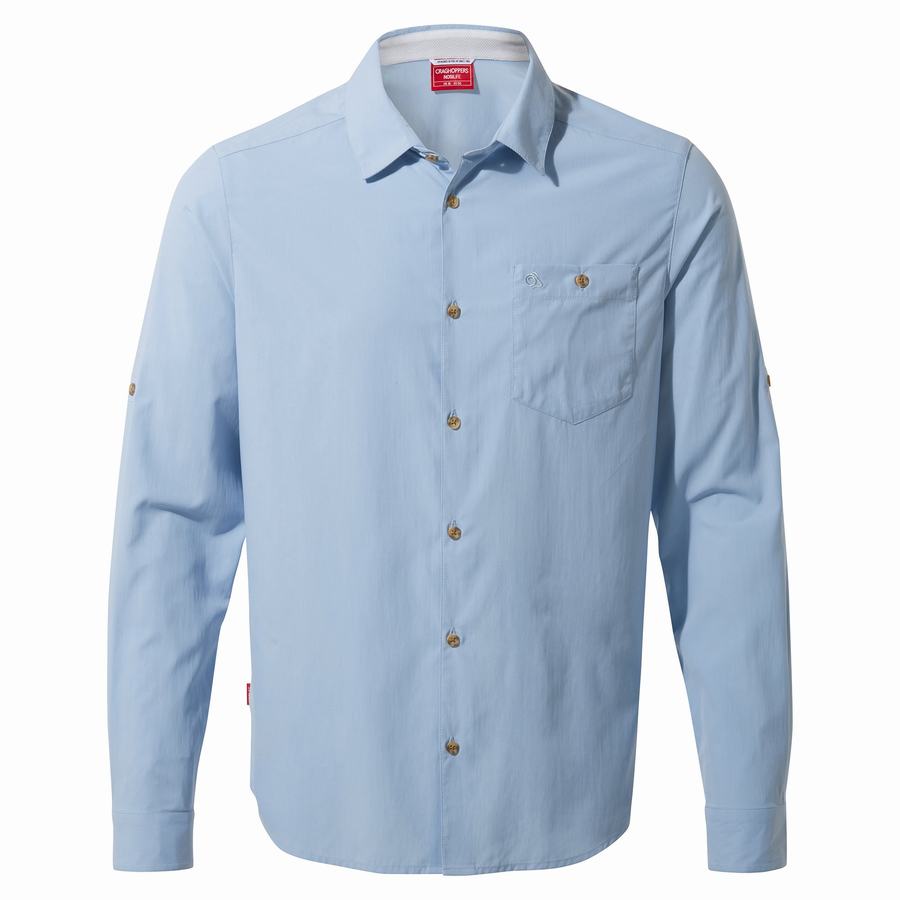 Blue Craghoppers NosiLife Nuoro Long Sleeved Men's Shirts | CNP6865TY