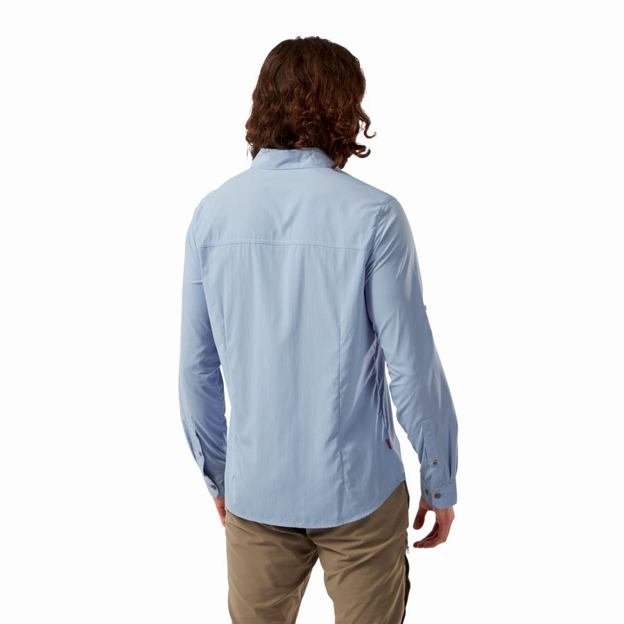 Blue Craghoppers NosiLife Nuoro Long Sleeved Men's Shirts | CNP6865TY