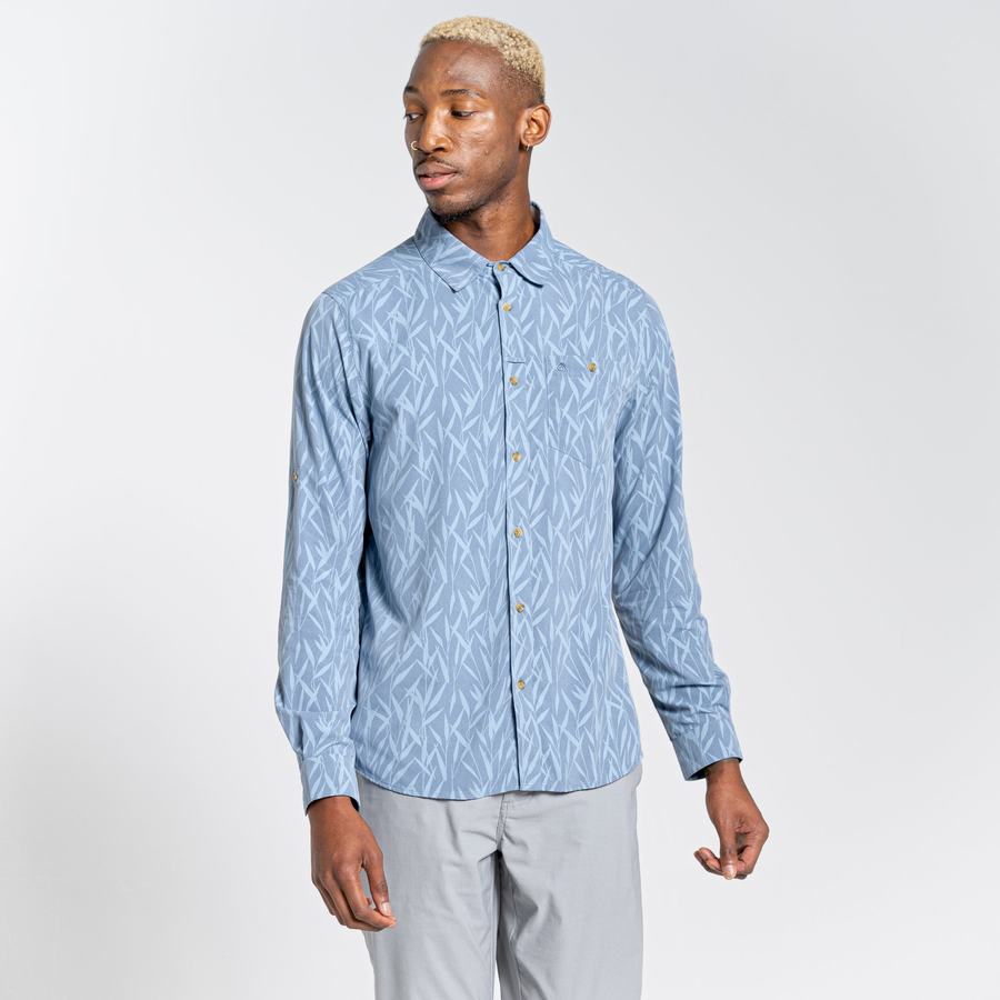 Blue Craghoppers NosiLife Pinyon Long Sleeved Men's Shirts | CXS6383EJ