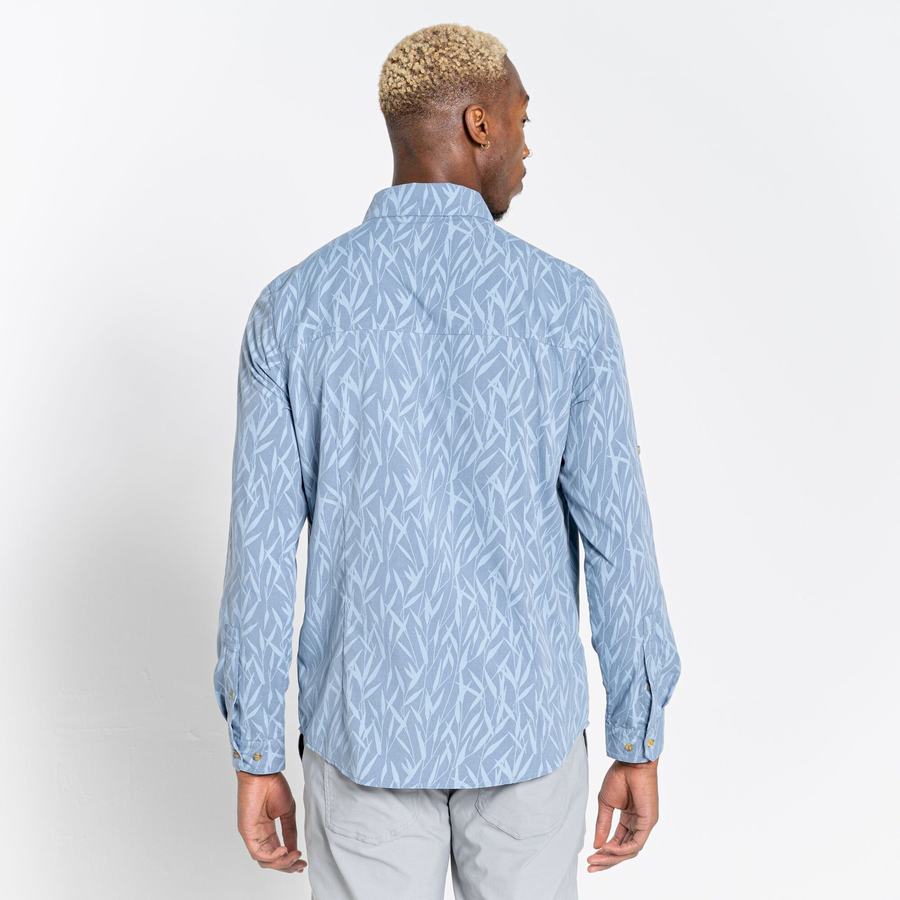 Blue Craghoppers NosiLife Pinyon Long Sleeved Men's Shirts | CXS6383EJ