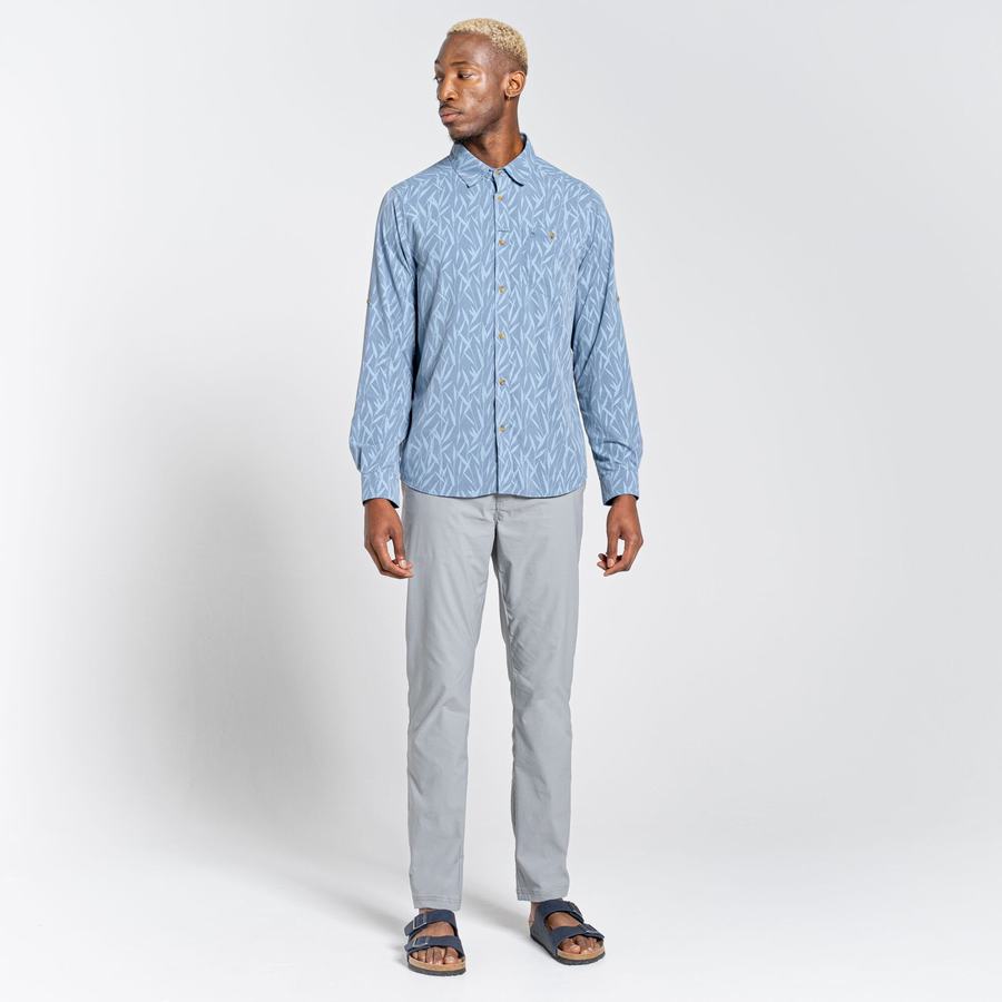 Blue Craghoppers NosiLife Pinyon Long Sleeved Men's Shirts | CXS6383EJ