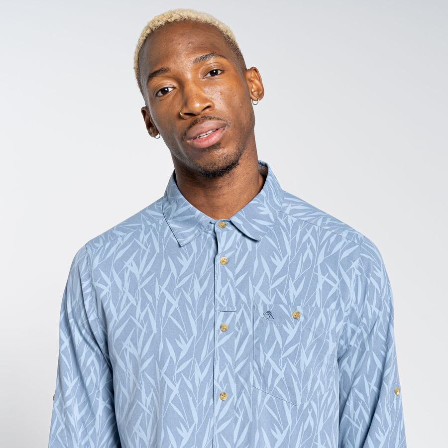 Blue Craghoppers NosiLife Pinyon Long Sleeved Men's Shirts | CXS6383EJ