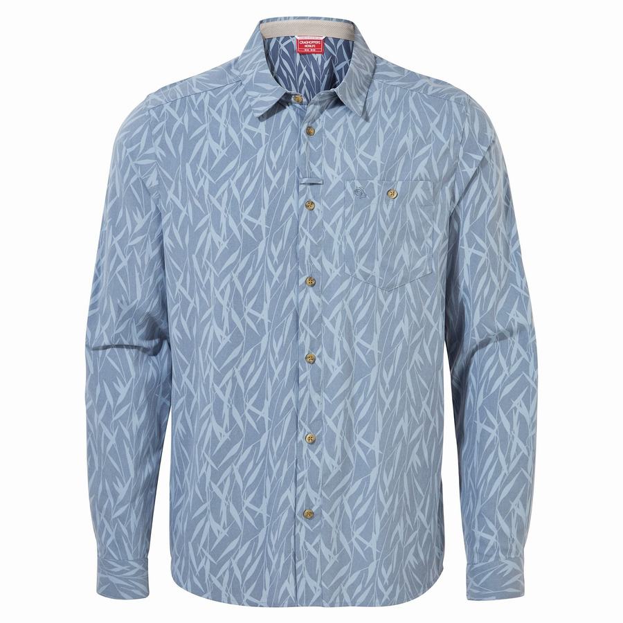 Blue Craghoppers NosiLife Pinyon Long Sleeved Men's Shirts | CXS6383EJ