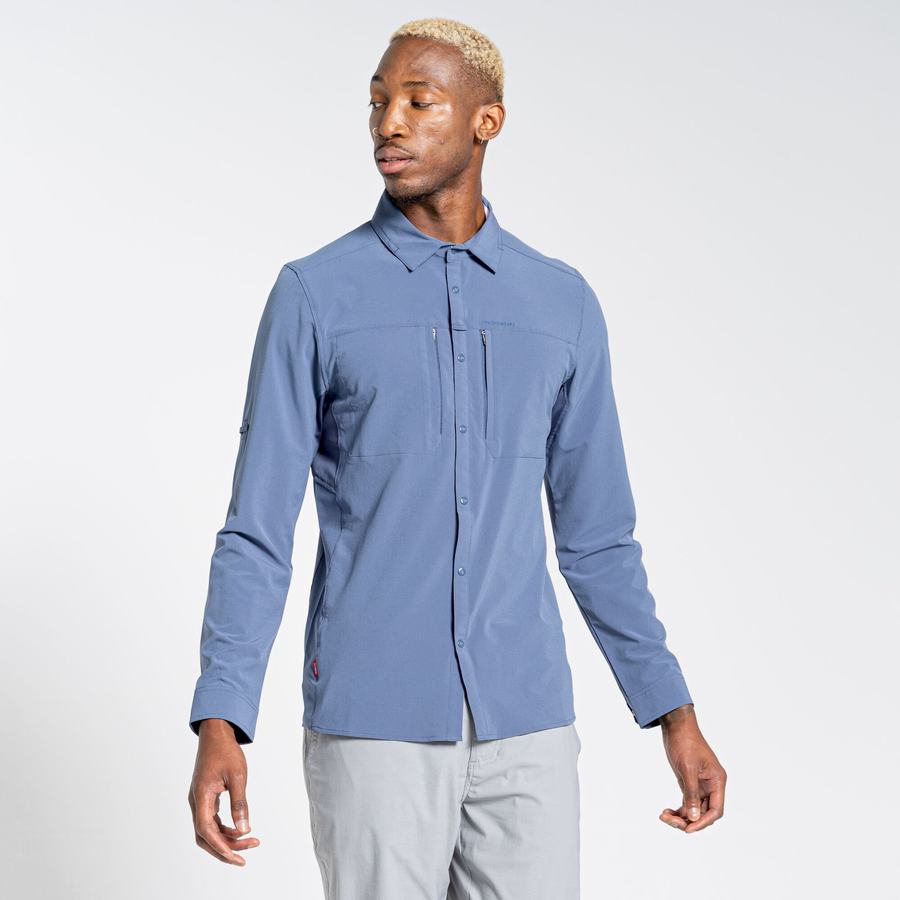 Blue Craghoppers NosiLife Pro IV Long Sleeved Men's Shirts | OJS6983DD