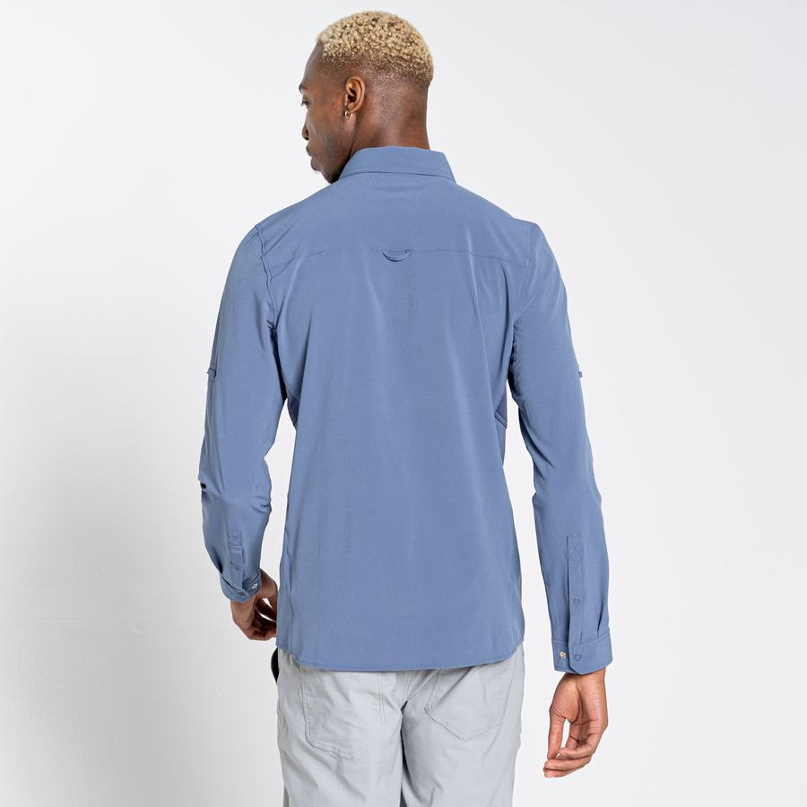 Blue Craghoppers NosiLife Pro IV Long Sleeved Men's Shirts | OJS6983DD