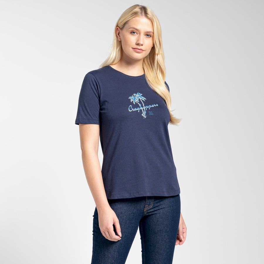 Blue Navy Craghoppers Ally Short Sleeved Women's T-Shirts | MZX2348VX