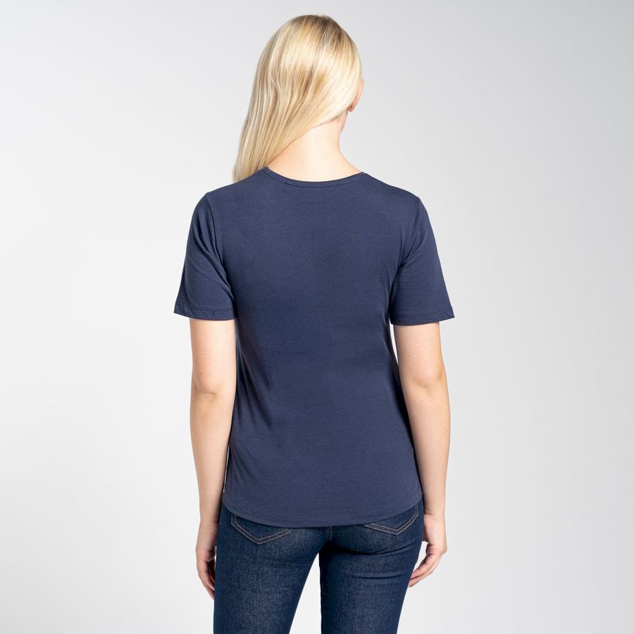 Blue Navy Craghoppers Ally Short Sleeved Women's T-Shirts | MZX2348VX