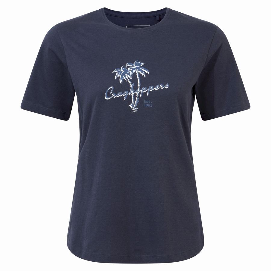 Blue Navy Craghoppers Ally Short Sleeved Women's T-Shirts | MZX2348VX