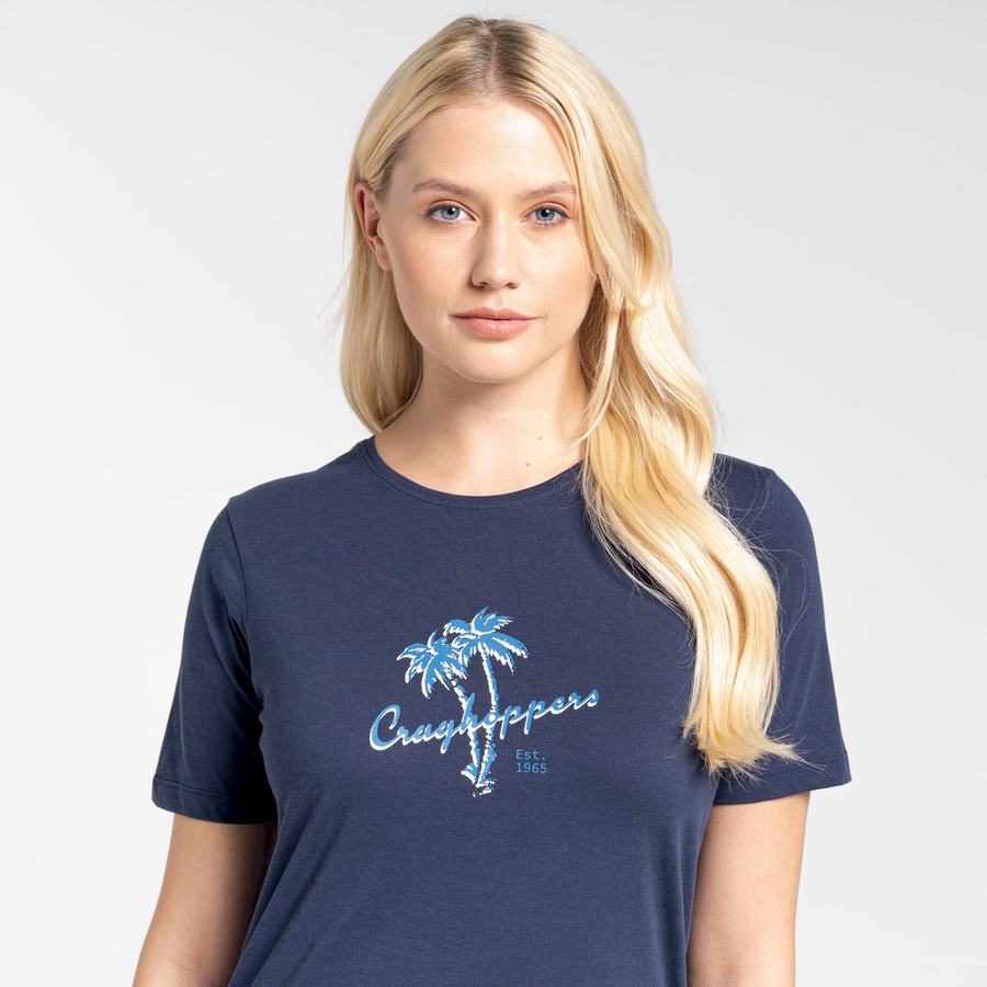 Blue Navy Craghoppers Ally Short Sleeved Women's T-Shirts | MZX2348VX