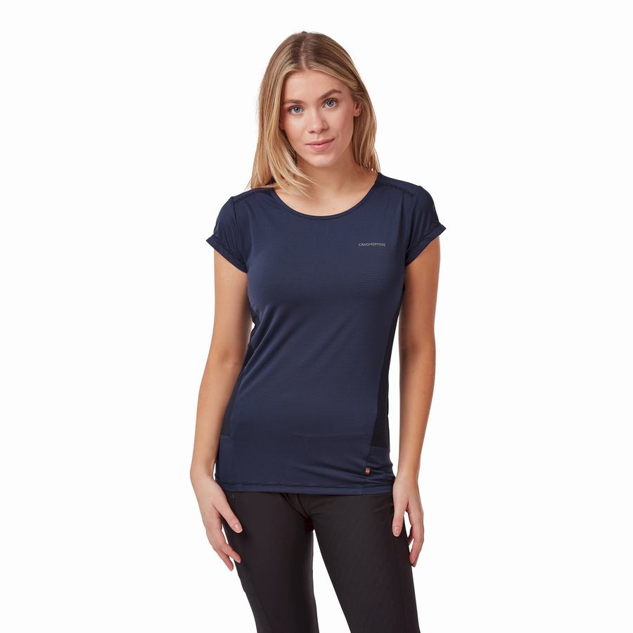 Blue Navy Craghoppers Atmos Short Sleeved Women's T-Shirts | LES795EK