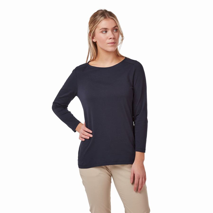 Blue Navy Craghoppers Blanca 3/4 Sleeved Top Women's T-Shirts | EFM4857LN