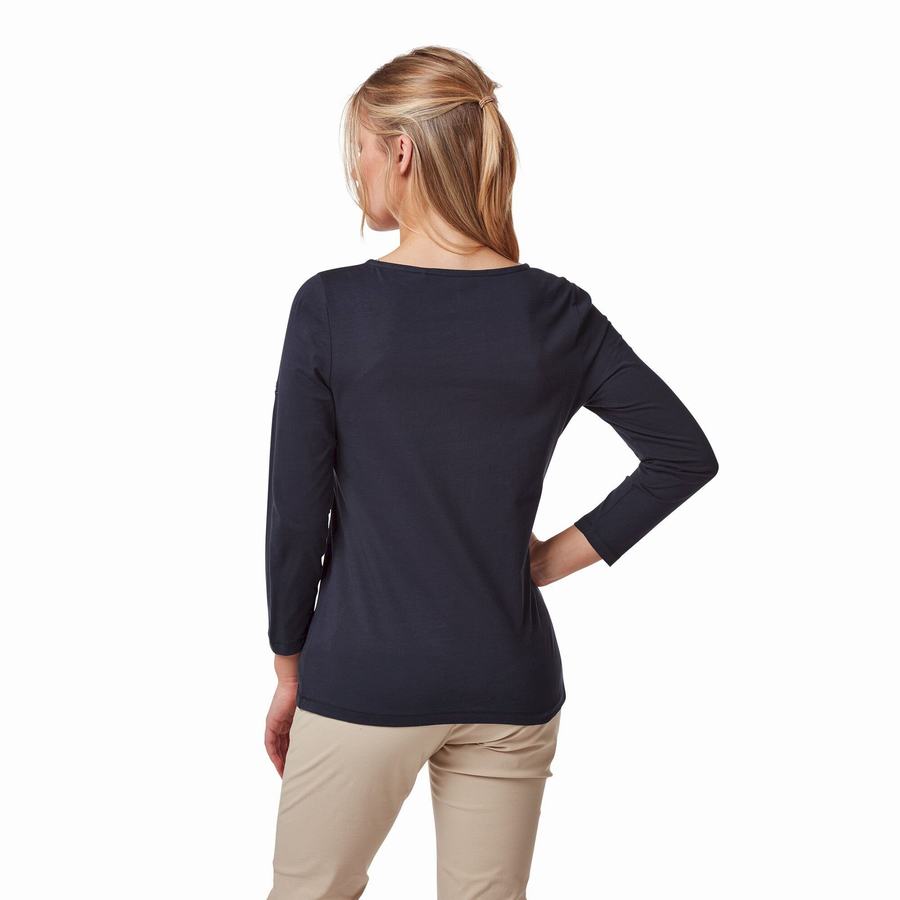 Blue Navy Craghoppers Blanca 3/4 Sleeved Top Women's T-Shirts | EFM4857LN