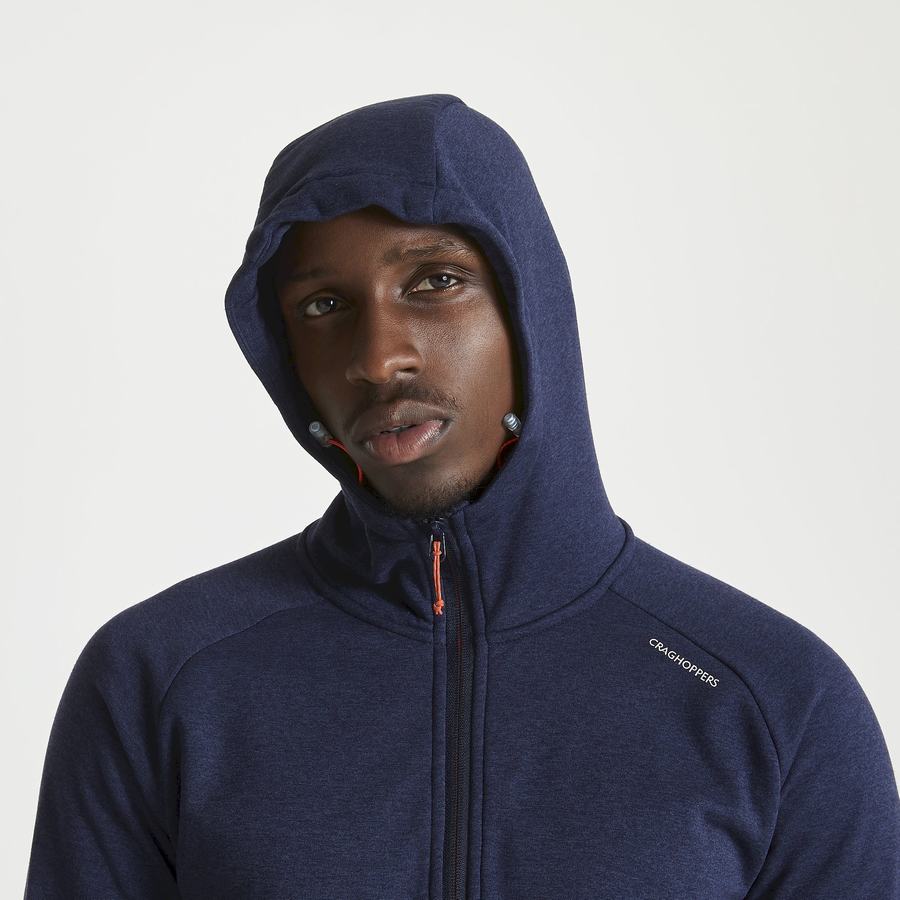 Blue Navy Craghoppers Dynamic Hooded Half Zip Men's T-Shirts | KVG3413GR