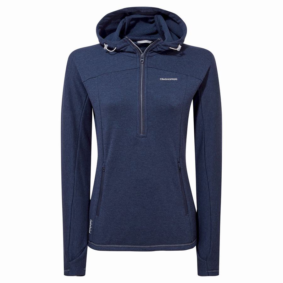 Blue Navy Craghoppers Dynamic Hooded Half Zip Women's T-Shirts | WNX629HE