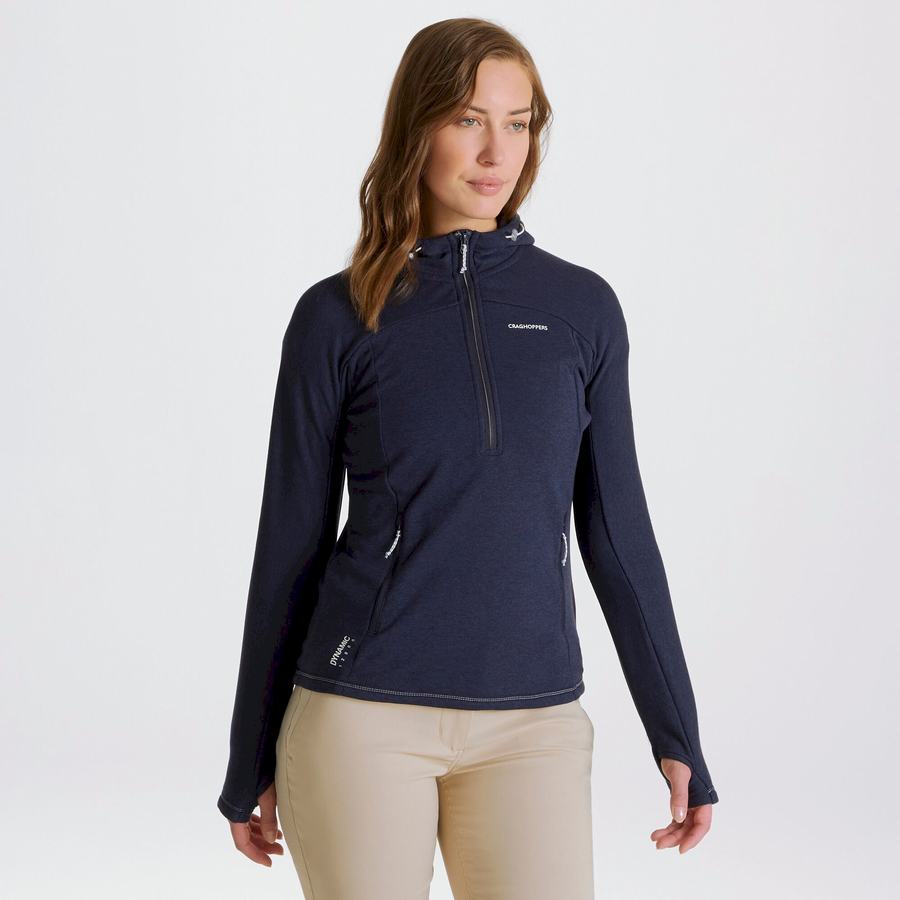 Blue Navy Craghoppers Dynamic Hooded Half Zip Women's T-Shirts | WNX629HE