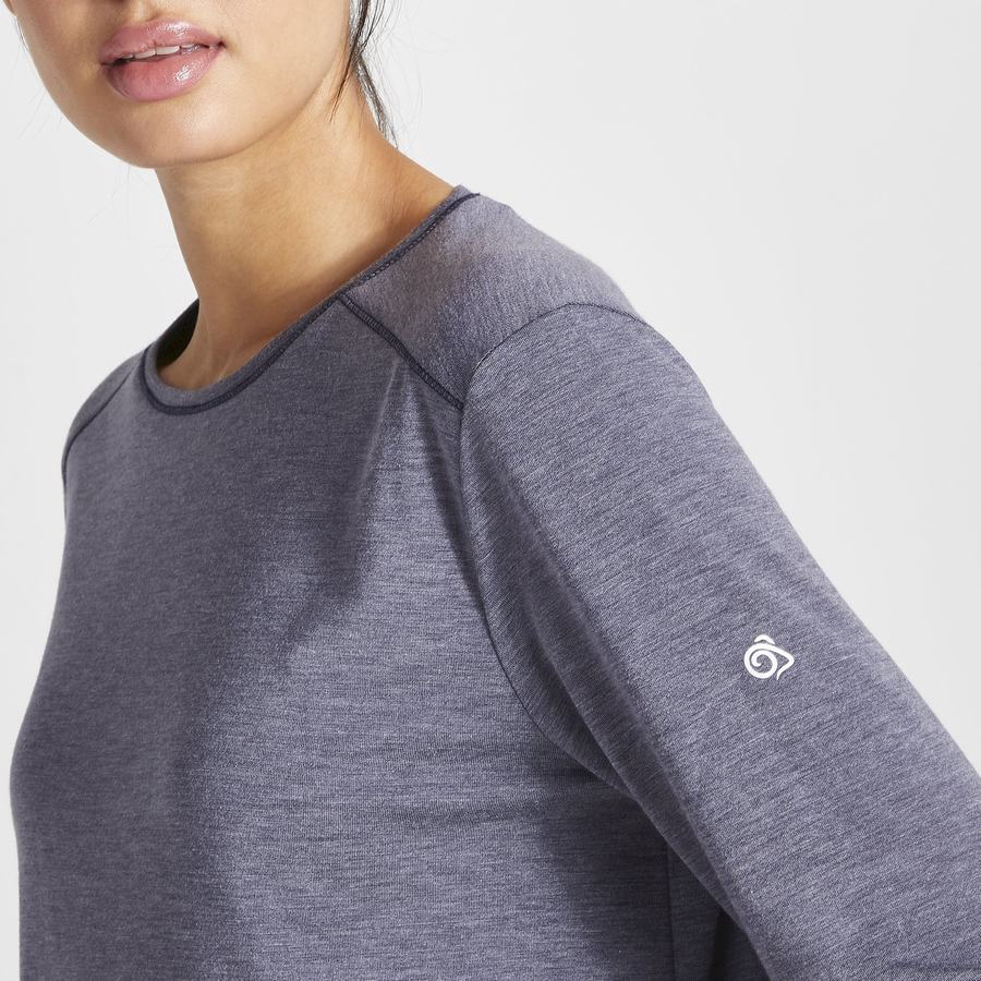 Blue Navy Craghoppers First Layer Long Sleeved Women's T-Shirts | UER1568SW