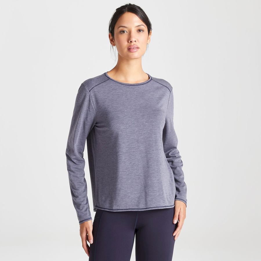 Blue Navy Craghoppers First Layer Long Sleeved Women's T-Shirts | UER1568SW