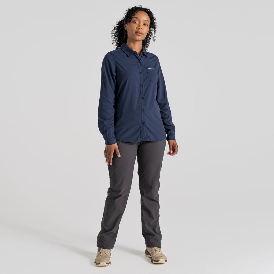 Blue Navy Craghoppers NosiLife Bardo Long Sleeved Women's Shirts | YET6628PE