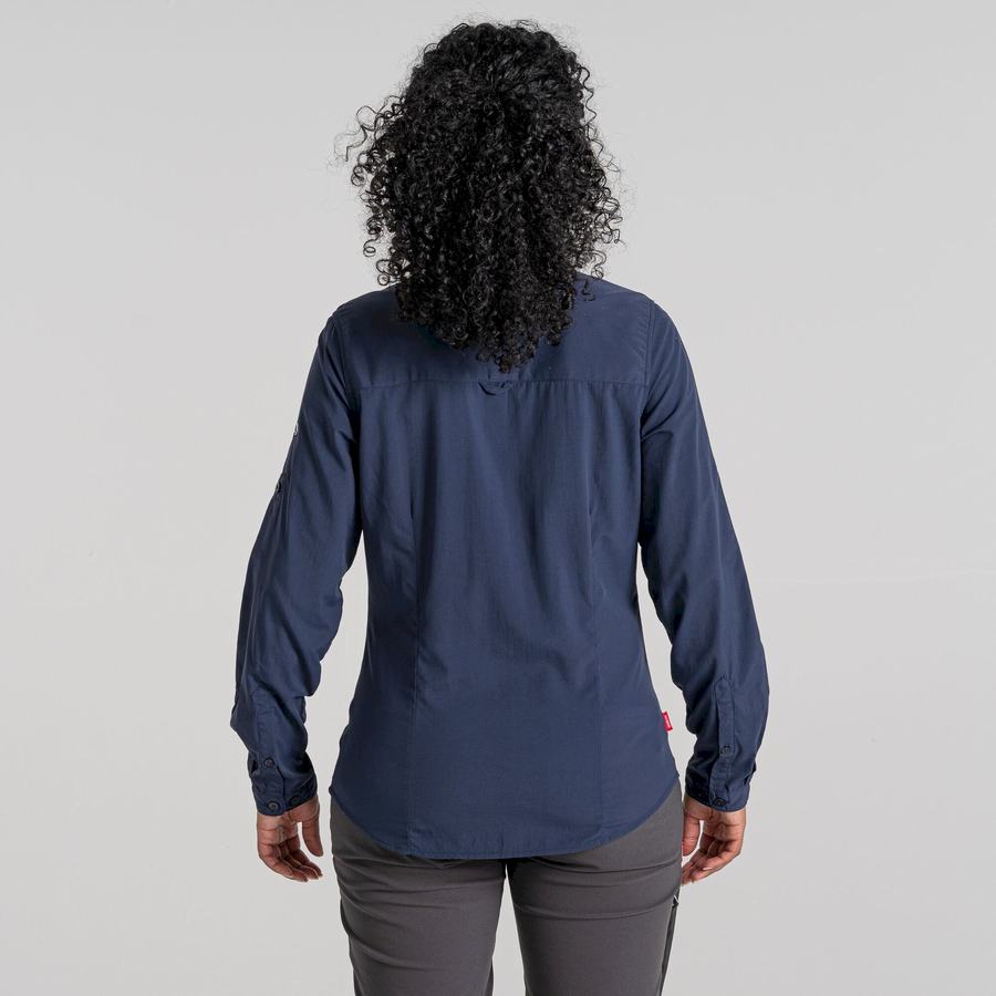 Blue Navy Craghoppers NosiLife Bardo Long Sleeved Women's Shirts | YET6628PE