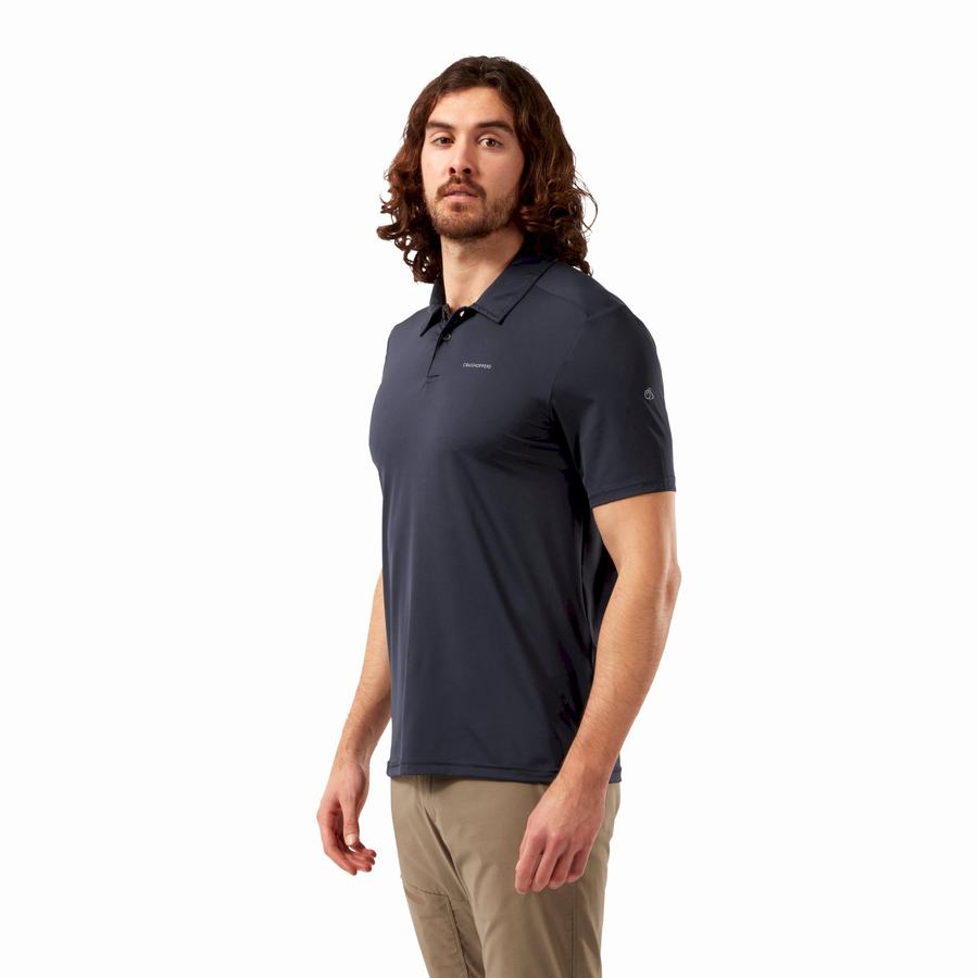 Blue Navy Craghoppers NosiLife Pro Short Sleeved Polo Men's T-Shirts | WYA122GJ