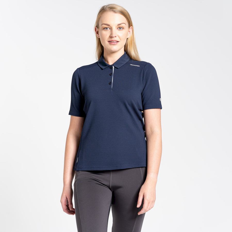 Blue Navy Craghoppers NosiLife Short Sleeved Polo Women's T-Shirts | JVI6236JN